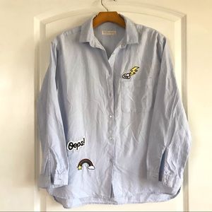 Zara Girls Striped Button Down Patch Shirt